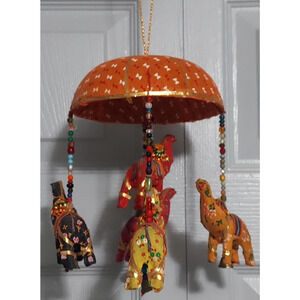 Elephants Hanging Mobile Ethnic Bohemian Wind Chime Lucky Charm Hand Craft
